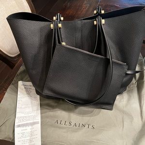 Authentic All Saints Allington black leather tote